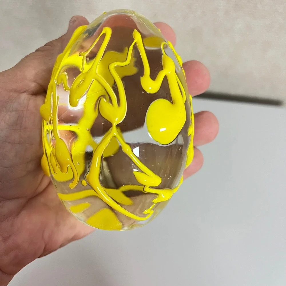Artisan Paint Drizzle Glass‎ Paperweight Yellow 3